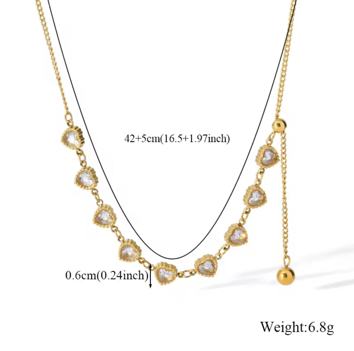 Collier Cœur en Zircon Cubique – Acier Inoxydable